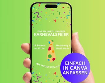 Digital Carnival Party Invitation for Smartphone • Carnival Party Card • Customizable Canva Template • Instant Download • Carnival 2026
