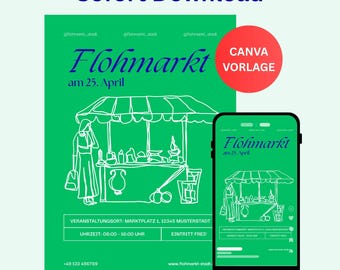 Flea market flyer template (editable on Canva), garage sale template, second-hand market poster, DIN A4 & Instagram Story, instant download