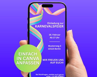 Digital Carnival Party Invitation • Carnival Party Invitation for Smartphone • Canva Template • Instant Download • Carnival Invitation