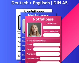 Children's Emergency Passport Template DIN A5 • Printable Emergency ID Card • Emergency Card (German/English) • Children's Emergency Slip • Canva Template