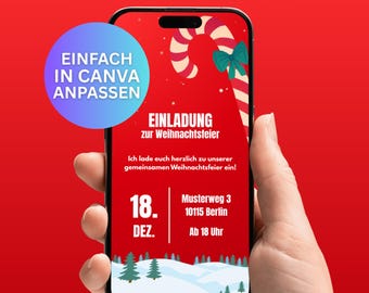 Digital Christmas Party Invitation Canva Template (German) | Customizable Digital Christmas Card | Instant Download
