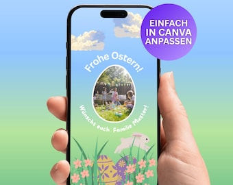 Easter card with photo | Digital Easter greetings | Canva Easter template | Easter greeting for WhatsApp | Instant download