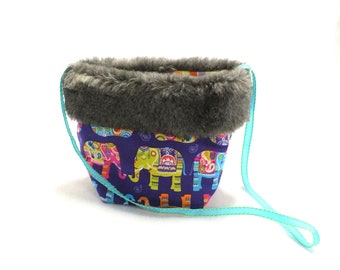 Child's Purse with Faux Fur Trim, Elephants