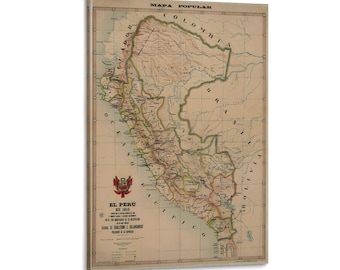 Póster vintage de mapa de Perú de 1919: lienzo antiguo de Perú, arte mural, impresión de mapa histórico de Sudamérica, decoración rústica de viaje.