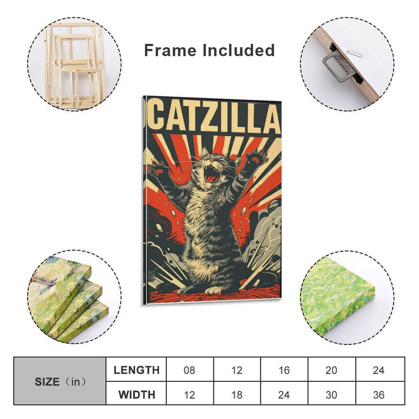 Catzilla Poster Vintage Propaganda Cat Art Retro Pop Illustration Cat ...