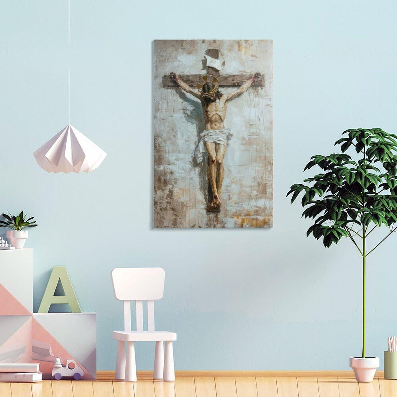 Jesus on the Cross Painting Christian Wall Art Religious Crucifixion ...