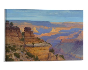 Pintura al óleo del Gran Cañón, impresión en lienzo, paisaje panorámico del suroeste, arte de pared, decoración del cañón al atardecer, pintura grande de la naturaleza