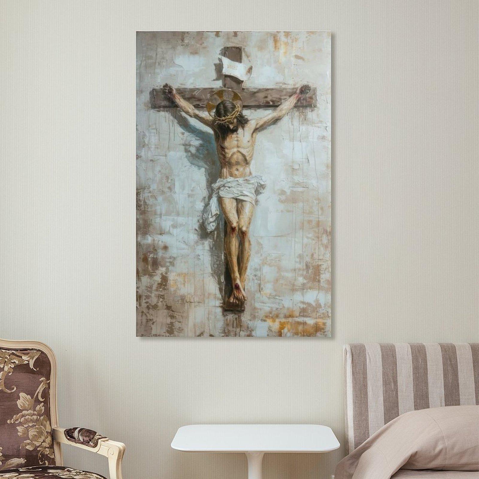 Jesus on the Cross Painting Christian Wall Art Religious Crucifixion ...