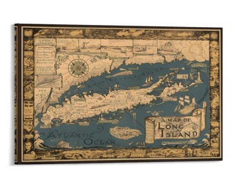 Impresión de mapa vintage de Long Island, estilo náutico antiguo, arte de pared, carta oceánica, decoración para el hogar, oficina, regalo costero