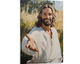 Jesus Reaching Out Print, Christian Wall Art Canvas Painting, Inspirational Religious Decor for Home, Church or Nursery