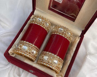 Luxury Bridal Chura Set | Indian Wedding Bangles for Bride | Punjabi Red White Chura Set | Wedding Jewelry Gift for Women