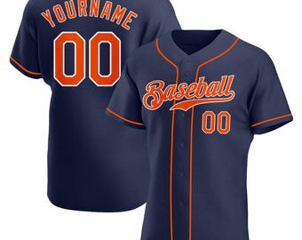 Custom Navy Orange-White Authentic Baseball Jersey