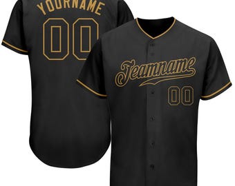 Custom Black Baseball Jersey | Black & Old Gold Trim | Personalized Name  Number | Authentic Button Up Team Jersey