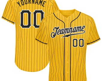 Custom Yellow Black Pinstripe Black-White Authentic Baseball Jersey