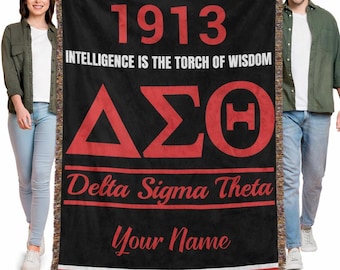 Koc Delta Sigma Theta 1913 z personalizacją, pleciony pled z imieniem stowarzyszenia studenckiego DST, prezent dla bractwa greckiego, dekoracja dla bractwa