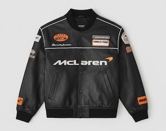 McLaren Racing Leather Bomber Jacket – F1 Motorsport Team Coat