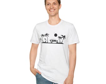 Surf Van Strandszene T-Shirt | Palmen, Sonnenuntergang Silhouette