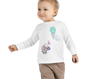 Bunny Hot Air Balloon Toddler Long Sleeve Tee, Whimsical Spring Shirt