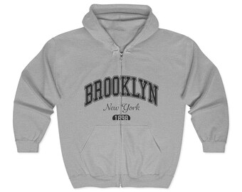 Brooklyn Arch script 1998 Hoodie | New York varsity zip-up sweatshirt