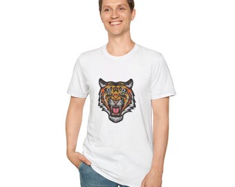 Brüllender Tigerkopf T-Shirt | Vintage Maskottchen Sport Jersey Style