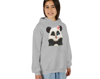 Cute Panda Face with Flower Hoodie | Kids White Pullover