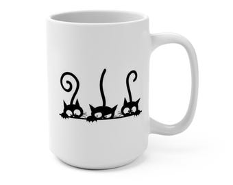 Schwarze Katzen Tasse: Verspielte Keramik Kaffeetasse, Geschenk Katzenliebhaber