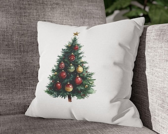 Christmas Tree Pillowcase | Square Throw Pillowcase, Holiday Decor