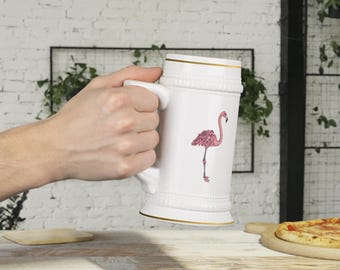 Flamingo Bierkrug, Bierkrug, Gold getrimmt, 22 Unzen Keramik