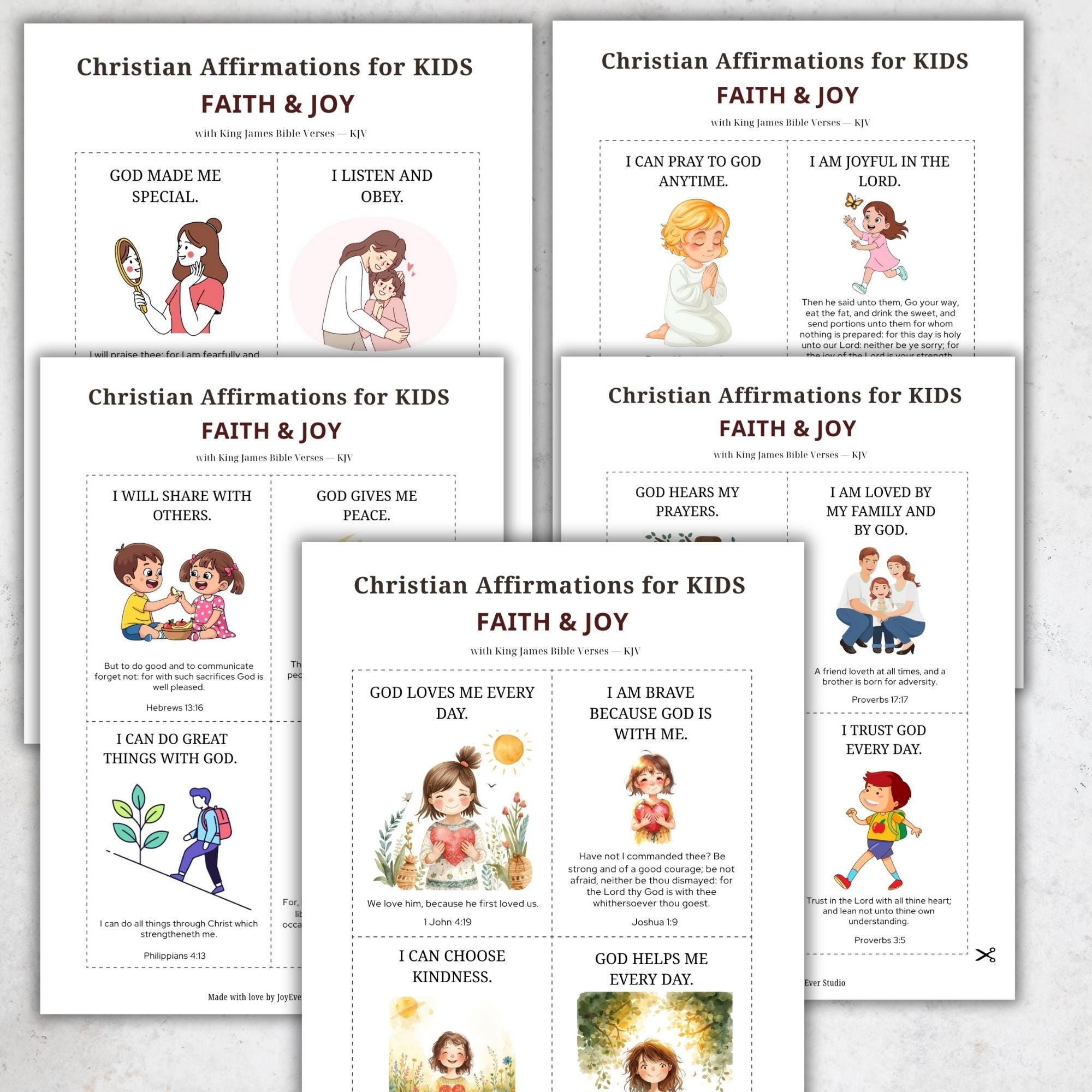 Bible Verse Cards for Kids | Christian Affirmations KJV Printable ...