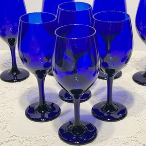 Vintage Libbey Premiere Cobalt Blue Wine Goblets - Set of 4