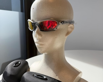 Vintage Inspired Oakley Splice Sunglasses Silver Frame Fire Iridium Lens