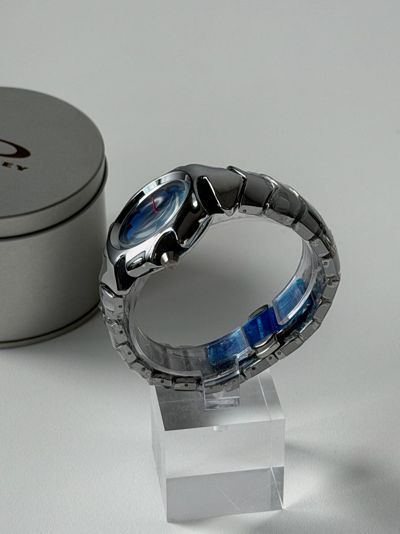 Custom Oakley Y2K Futuristic Metal Wristwatch Blue Dial image 5