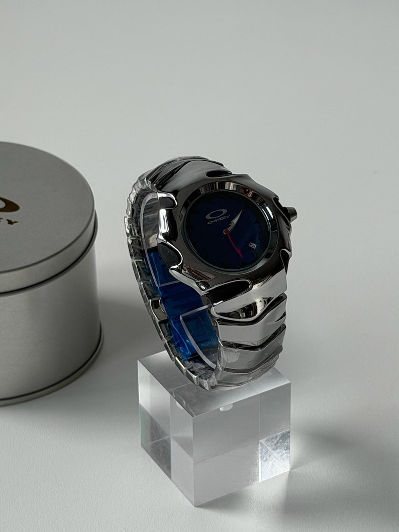 Custom Oakley Y2K Futuristic Metal Wristwatch Blue Dial image 2