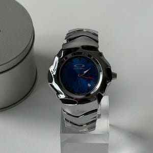 Custom Oakley Y2K Futuristic Metal Wristwatch Blue Dial image 1