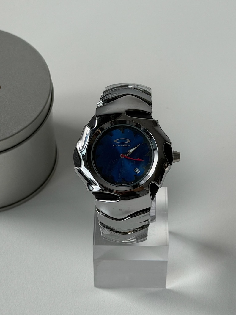 Custom Oakley Y2K Futuristic Metal Wristwatch Blue Dial image 1
