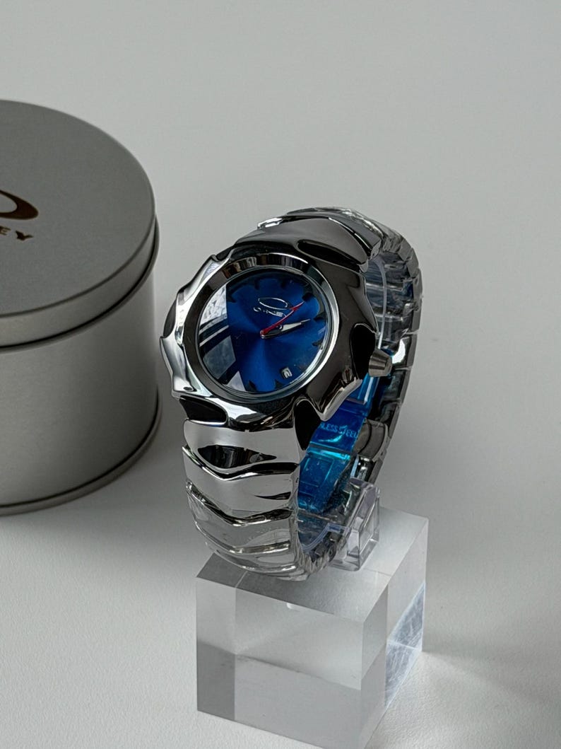 Custom Oakley Y2K Futuristic Metal Wristwatch Blue Dial image 4