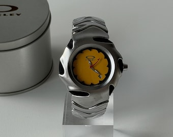 Custom Oakley Y2K Futuristic Metal Wristwatch Yellow Dial with matte bracelet