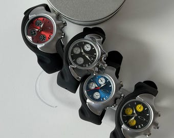 Oakley Style Sculpted Rubber Watch – Y2K Futuristic Chronograph Design