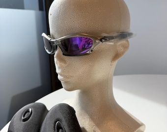 Vintage inspirierte Oakley Splice Sonnenbrille Silberrahmen Lila Linse