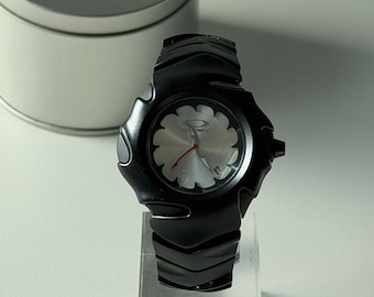 Custom Oakley Y2K Futuristic Metal Wristwatch White Dial with Black MATTE Strap