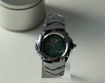 Custom Oakley Y2K Futuristic Metal Wristwatch Green Dial
