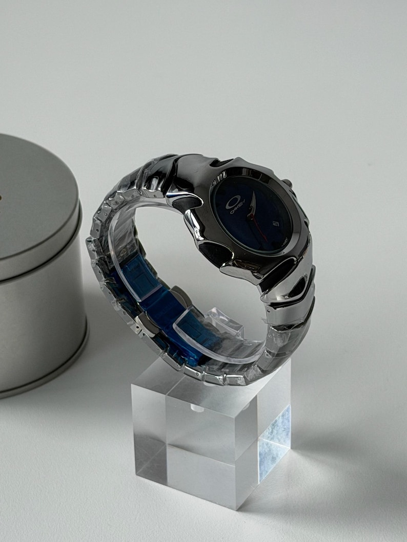 Custom Oakley Y2K Futuristic Metal Wristwatch Blue Dial image 3