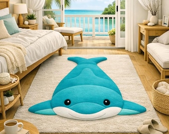 Hand Tafatet Shaped Rug, Coastal Nursery Playroom Floor Mat