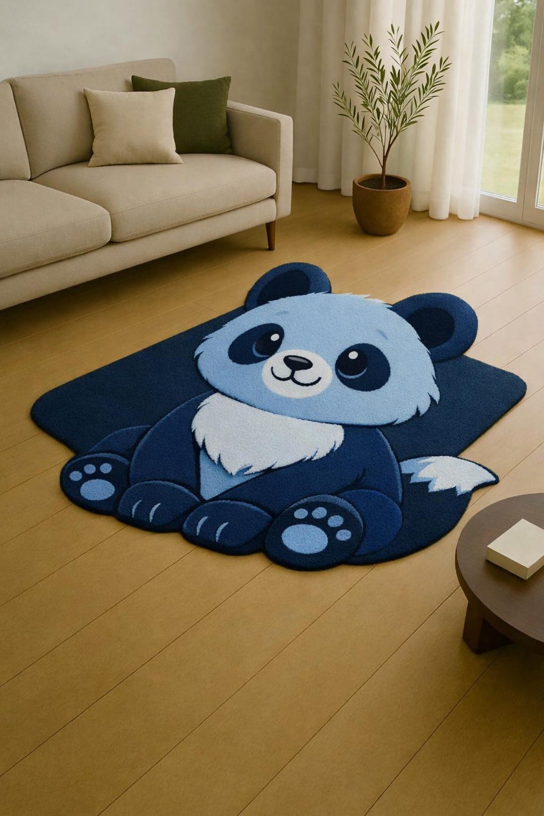 Panda Rug Tufting Hand Tufted Wool Panda Rug – Blue Cartoon Animal Play Mat - Etsy