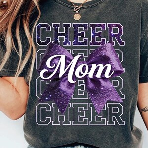 Cheer Mom T-Shirt, Purple Glitter Varsity Bow, Game Day Apparel