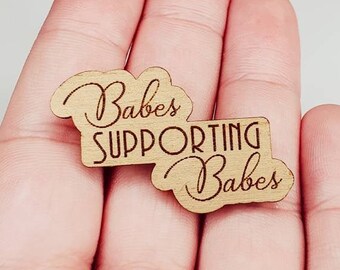 Feminist jacket pin | Babes Supporting Babes | Wood enamel pin stocking stuffer