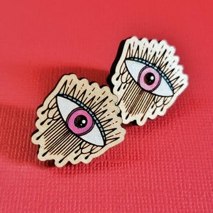 all seeing eye Creepy and cute eye earrings hand painted Halloween design creepy wood stud earrings funky and weird fashion