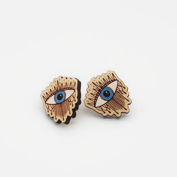 all seeing eye Creepy and cute eye earrings hand painted Halloween design creepy wood stud earrings funky and weird fashion