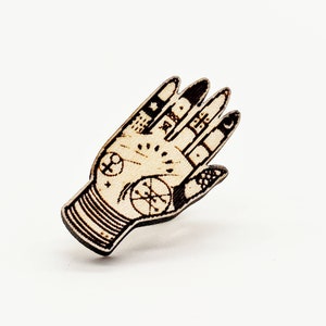 Black and White Palmistry Pin | Season of the Witch Accessories | Ita Bag Accessory | Spooky girl wood enamel pin| Halloween Accessories