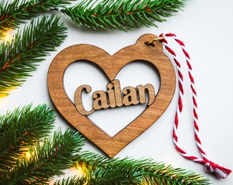 Personalized Christmas Heart Ornament | Custom Name Gift Tags | Custom Stocking Tags | Gift for Grandchild | Seasonal Holiday Decor